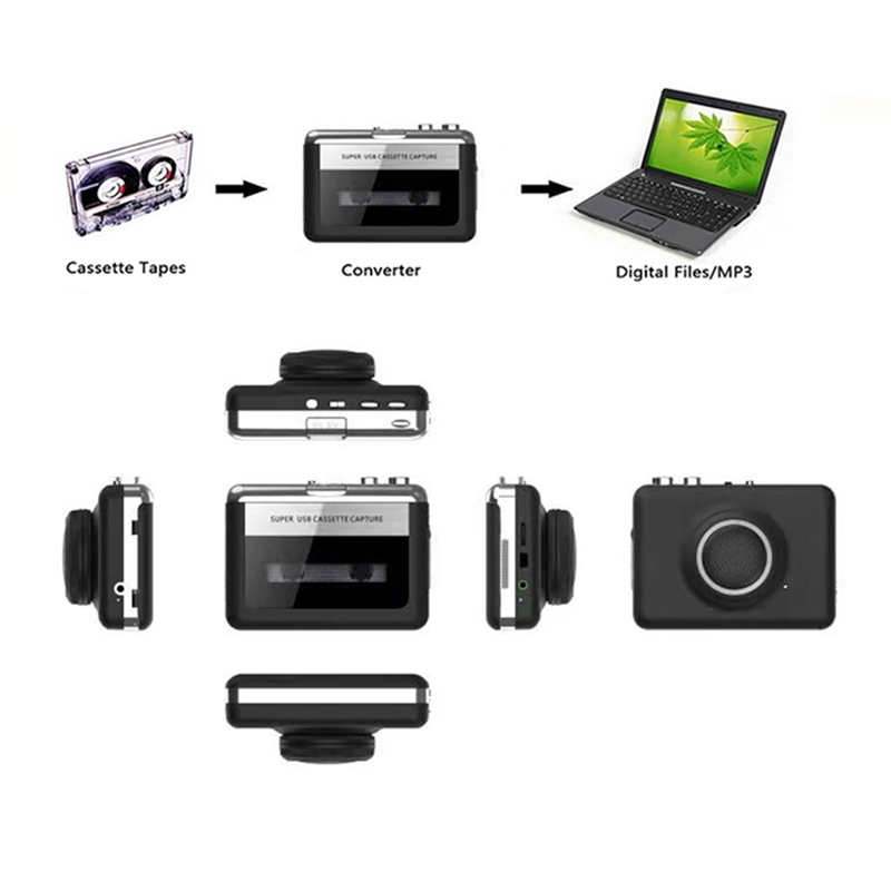 Audio Music Converter To Mp3 - เครื่องเล่นเทปคาสเซ็ตแบบพกพา USB พร้อมตัวแปลงเทปคาสเซ็ตเป็น MP3 เครื่องบันทึกเสียงพร้อมลำโพงในตัว รุ่น