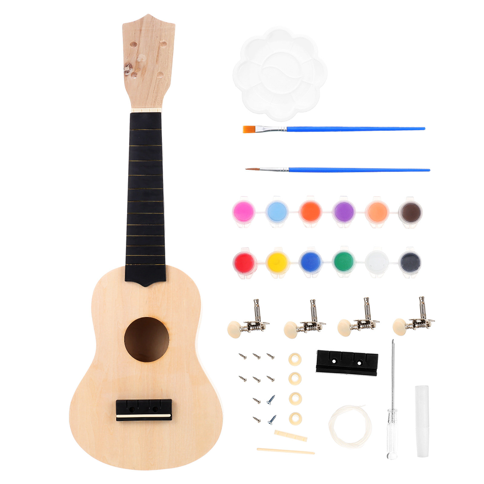 Ukulele Beginner Kit - ชุดอุปกรณ์ทำอูคูเลเล่ DIY 1 ชุด ชุดอุปกรณ์อูคูเลเล่ไม้ทำมือสำหรับการฝึกดนตรี โรงเรียน