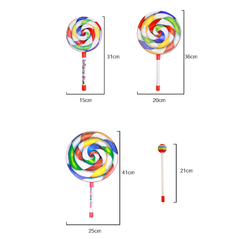 Audio Music Lollipop - กลองมือรูปอมยิ้มสำหรับเด็กเล็กเพื่อการศึกษา – เครื่องดนตรีจังหวะดนตรีหลากสีสันพร้อมไม้ตีกลองรูปขนม