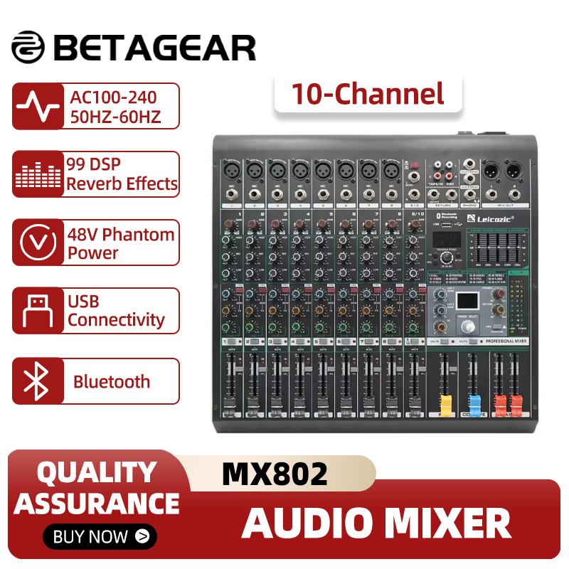 Mix Audio Music - Leicozic คอนโซลผสม MX802 10 ช่องเครื่องผสมเสียง 5-Band