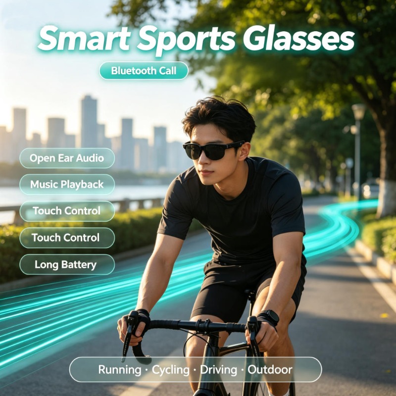 Audio Music Free - แว่นตากีฬาอัจฉริยะ ระบบเสียงแบบเปิดหู รองรับการโทรผ่านบลูทูธ ควบคุมด้วยระบบสัมผัส เล่นเพลงได้ แบตเตอรี่ใช้งานได้นาน