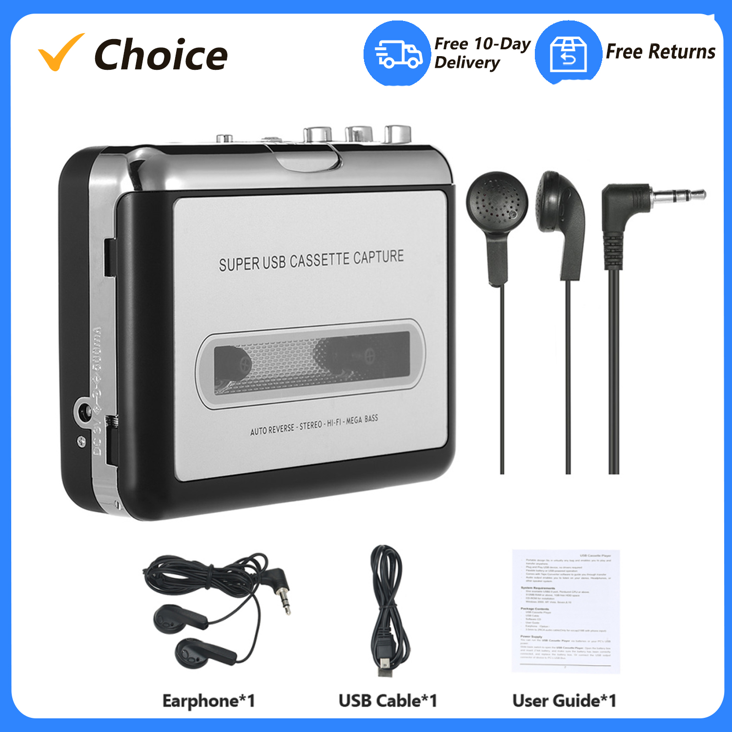 Audio Music Converter To Mp3 - ตัวแปลง Tape-to-MP3คาสเซ็ตคาสเซ็ตแบบ USB เป็นเครื่องเล่นเพลงเสียงเบสขนาดใหญ่พร้อมหูฟังคุณภาพเสียงเบส